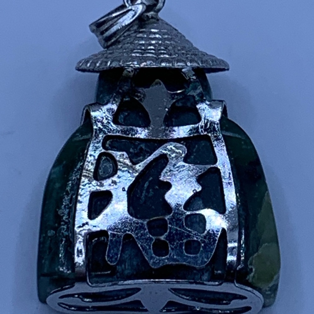 Vintage Silver Framed Solid Jade Hand-Carved Sitt… - image 6